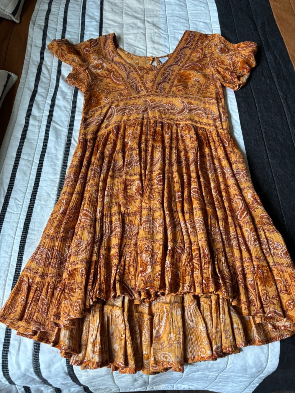 Patrons of Peace Mustard Rust Paisley Ruffle-Hem Casual Dress